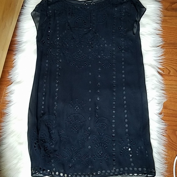 CLUB MONACO NAVY SILK SHEER EMBROIDERED DRESS - Picture 2 of 7